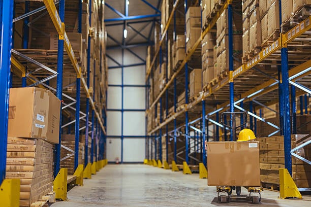 warehouse racking and safety helmet